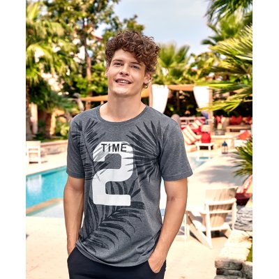 Berrak 4065 Tropikal Yaprak Desenli Kısa Kollu Bisiklet Yaka Erkek Tişört 